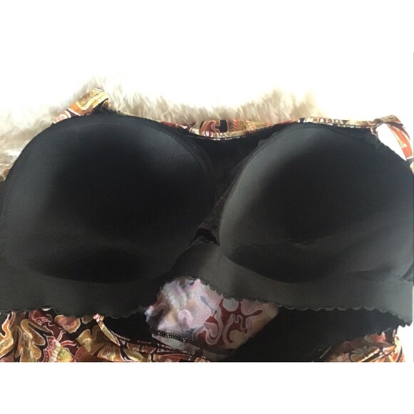 Fit 4 You Orange Tropical Bathing Suit Tankini Top 24W Built In Bra 3 Tier - Picture 6 of 8